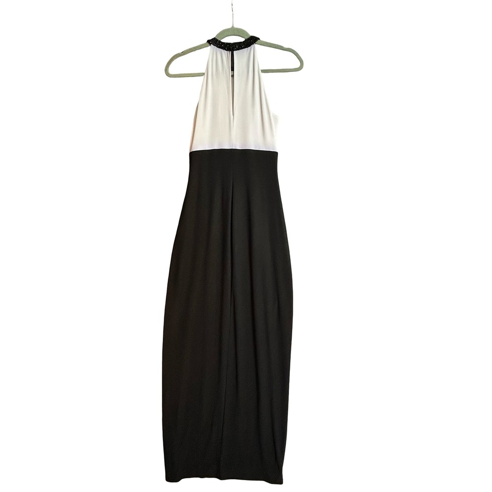 Lauren Ralph Lauren Evening Beaded Halter Color Block Maxi Gown Black White 6 - Picture 6 of 14